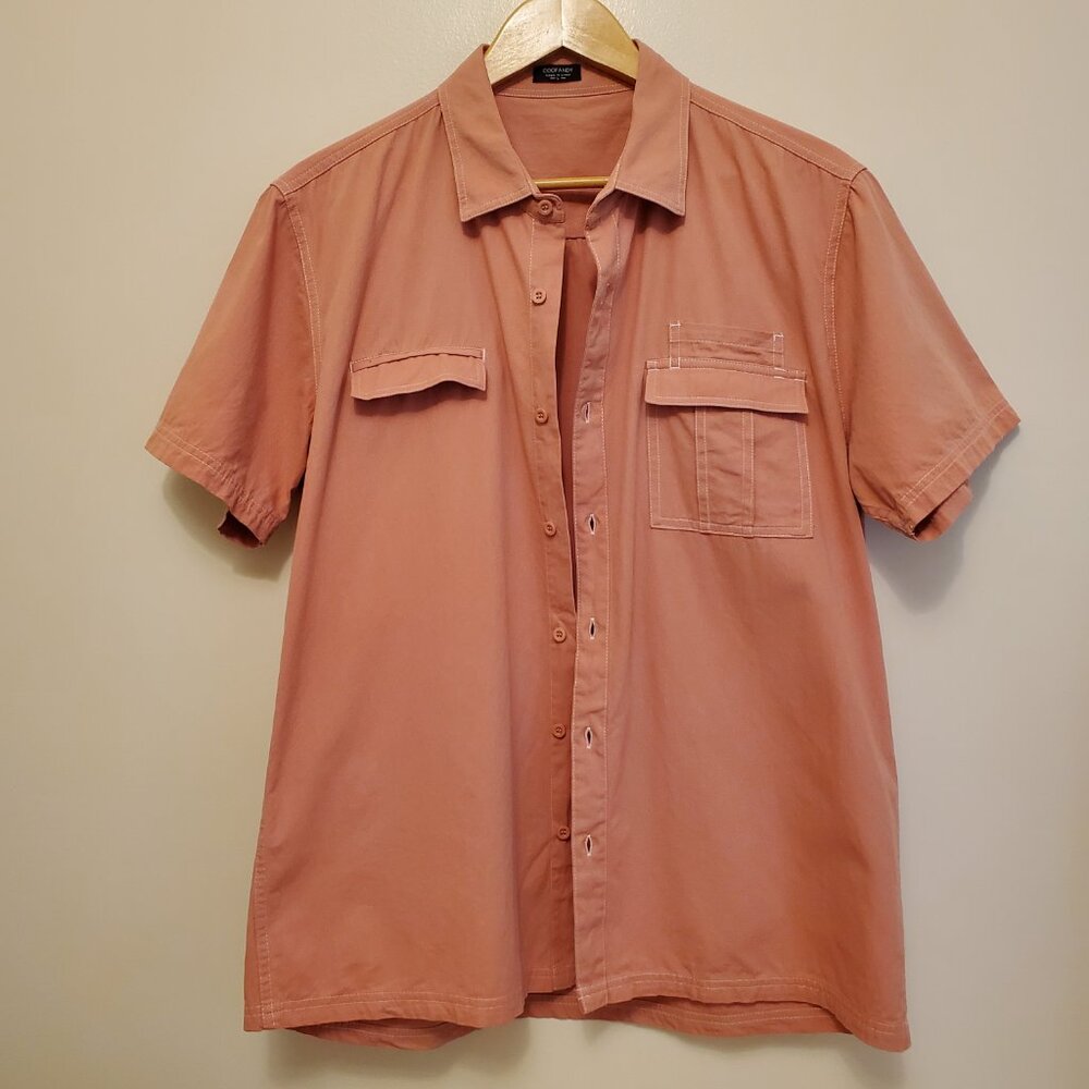 Coofandy Men’s Salmon Pink Short Sleeve Casual Button-Down Shirt - L - Picture 4 of 9